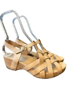 Dansko Tinley Tan MIlled Burnished Leather Wedge Women size 39 US 9